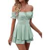 imageLYANER Womens Off Shoulder Wrap Tie Up Back Ruffle Short Sleeve Romper Short JumpsuitLight Green
