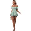 imageLYANER Womens Off Shoulder Wrap Tie Up Back Ruffle Short Sleeve Romper Short JumpsuitLight Green
