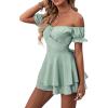imageLYANER Womens Off Shoulder Wrap Tie Up Back Ruffle Short Sleeve Romper Short JumpsuitLight Green