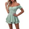 imageLYANER Womens Off Shoulder Wrap Tie Up Back Ruffle Short Sleeve Romper Short JumpsuitLight Green
