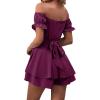 imageLYANER Womens Off Shoulder Wrap Tie Up Back Ruffle Short Sleeve Romper Short JumpsuitMagenta
