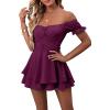 imageLYANER Womens Off Shoulder Wrap Tie Up Back Ruffle Short Sleeve Romper Short JumpsuitMagenta