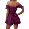 imageLYANER Womens Off Shoulder Wrap Tie Up Back Ruffle Short Sleeve Romper Short JumpsuitMagenta