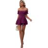 imageLYANER Womens Off Shoulder Wrap Tie Up Back Ruffle Short Sleeve Romper Short JumpsuitMagenta