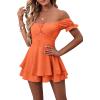 imageLYANER Womens Off Shoulder Wrap Tie Up Back Ruffle Short Sleeve Romper Short JumpsuitOrange