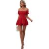 imageLYANER Womens Off Shoulder Wrap Tie Up Back Ruffle Short Sleeve Romper Short JumpsuitRed