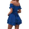 imageLYANER Womens Off Shoulder Wrap Tie Up Back Ruffle Short Sleeve Romper Short JumpsuitRoyal Blue