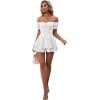 imageLYANER Womens Off Shoulder Wrap Tie Up Back Ruffle Short Sleeve Romper Short JumpsuitWhite