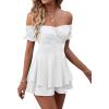 imageLYANER Womens Off Shoulder Wrap Tie Up Back Ruffle Short Sleeve Romper Short JumpsuitWhite