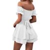 imageLYANER Womens Off Shoulder Wrap Tie Up Back Ruffle Short Sleeve Romper Short JumpsuitWhite