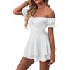 imageLYANER Womens Off Shoulder Wrap Tie Up Back Ruffle Short Sleeve Romper Short JumpsuitWhite