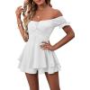 imageLYANER Womens Off Shoulder Wrap Tie Up Back Ruffle Short Sleeve Romper Short JumpsuitWhite
