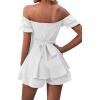 imageLYANER Womens Off Shoulder Wrap Tie Up Back Ruffle Short Sleeve Romper Short JumpsuitWhite