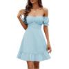 imageLYANER Womens Square Neck Ruffle Wrap Mini Dress Off Shoulder Flounce Short Sleeve A Line Flowy DressAblue