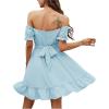 imageLYANER Womens Square Neck Ruffle Wrap Mini Dress Off Shoulder Flounce Short Sleeve A Line Flowy DressAblue