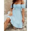 imageLYANER Womens Square Neck Ruffle Wrap Mini Dress Off Shoulder Flounce Short Sleeve A Line Flowy DressAblue