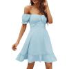 imageLYANER Womens Square Neck Ruffle Wrap Mini Dress Off Shoulder Flounce Short Sleeve A Line Flowy DressAblue