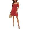 imageLYANER Womens Square Neck Ruffle Wrap Mini Dress Off Shoulder Flounce Short Sleeve A Line Flowy DressAred