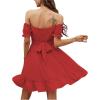 imageLYANER Womens Square Neck Ruffle Wrap Mini Dress Off Shoulder Flounce Short Sleeve A Line Flowy DressAred