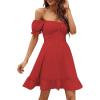 imageLYANER Womens Square Neck Ruffle Wrap Mini Dress Off Shoulder Flounce Short Sleeve A Line Flowy DressAred