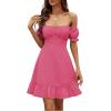imageLYANER Womens Square Neck Ruffle Wrap Mini Dress Off Shoulder Flounce Short Sleeve A Line Flowy DressArose