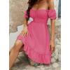 imageLYANER Womens Square Neck Ruffle Wrap Mini Dress Off Shoulder Flounce Short Sleeve A Line Flowy DressArose