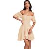 imageLYANER Womens Square Neck Ruffle Wrap Mini Dress Off Shoulder Flounce Short Sleeve A Line Flowy DressBeige