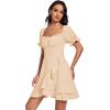 imageLYANER Womens Square Neck Ruffle Wrap Mini Dress Off Shoulder Flounce Short Sleeve A Line Flowy DressBeige