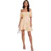 imageLYANER Womens Square Neck Ruffle Wrap Mini Dress Off Shoulder Flounce Short Sleeve A Line Flowy DressBeige