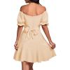 imageLYANER Womens Square Neck Ruffle Wrap Mini Dress Off Shoulder Flounce Short Sleeve A Line Flowy DressBeige