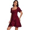 imageLYANER Womens Square Neck Ruffle Wrap Mini Dress Off Shoulder Flounce Short Sleeve A Line Flowy DressBurgundy
