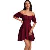imageLYANER Womens Square Neck Ruffle Wrap Mini Dress Off Shoulder Flounce Short Sleeve A Line Flowy DressBurgundy