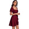 imageLYANER Womens Square Neck Ruffle Wrap Mini Dress Off Shoulder Flounce Short Sleeve A Line Flowy DressBurgundy