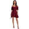 imageLYANER Womens Square Neck Ruffle Wrap Mini Dress Off Shoulder Flounce Short Sleeve A Line Flowy DressBurgundy