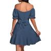 imageLYANER Womens Square Neck Ruffle Wrap Mini Dress Off Shoulder Flounce Short Sleeve A Line Flowy DressDark Blue