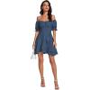imageLYANER Womens Square Neck Ruffle Wrap Mini Dress Off Shoulder Flounce Short Sleeve A Line Flowy DressDark Blue