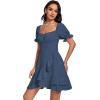imageLYANER Womens Square Neck Ruffle Wrap Mini Dress Off Shoulder Flounce Short Sleeve A Line Flowy DressDark Blue