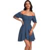 imageLYANER Womens Square Neck Ruffle Wrap Mini Dress Off Shoulder Flounce Short Sleeve A Line Flowy DressDark Blue