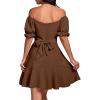 imageLYANER Womens Square Neck Ruffle Wrap Mini Dress Off Shoulder Flounce Short Sleeve A Line Flowy DressDark Brown