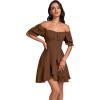 imageLYANER Womens Square Neck Ruffle Wrap Mini Dress Off Shoulder Flounce Short Sleeve A Line Flowy DressDark Brown