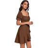 imageLYANER Womens Square Neck Ruffle Wrap Mini Dress Off Shoulder Flounce Short Sleeve A Line Flowy DressDark Brown