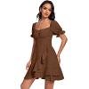imageLYANER Womens Square Neck Ruffle Wrap Mini Dress Off Shoulder Flounce Short Sleeve A Line Flowy DressDark Brown