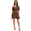 imageLYANER Womens Square Neck Ruffle Wrap Mini Dress Off Shoulder Flounce Short Sleeve A Line Flowy DressDark Brown