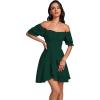 imageLYANER Womens Square Neck Ruffle Wrap Mini Dress Off Shoulder Flounce Short Sleeve A Line Flowy DressDark Green