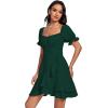 imageLYANER Womens Square Neck Ruffle Wrap Mini Dress Off Shoulder Flounce Short Sleeve A Line Flowy DressDark Green