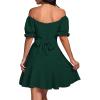 imageLYANER Womens Square Neck Ruffle Wrap Mini Dress Off Shoulder Flounce Short Sleeve A Line Flowy DressDark Green