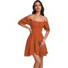 imageLYANER Womens Square Neck Ruffle Wrap Mini Dress Off Shoulder Flounce Short Sleeve A Line Flowy DressDark Orange