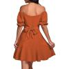 imageLYANER Womens Square Neck Ruffle Wrap Mini Dress Off Shoulder Flounce Short Sleeve A Line Flowy DressDark Orange