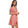 imageLYANER Womens Square Neck Ruffle Wrap Mini Dress Off Shoulder Flounce Short Sleeve A Line Flowy DressDark Pink