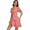 imageLYANER Womens Square Neck Ruffle Wrap Mini Dress Off Shoulder Flounce Short Sleeve A Line Flowy DressDark Pink